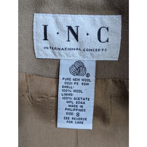 90s Vintage INC International Concepts Double Breasted Wool Pant Suit Tan Size 8 - Picture 3 of 16